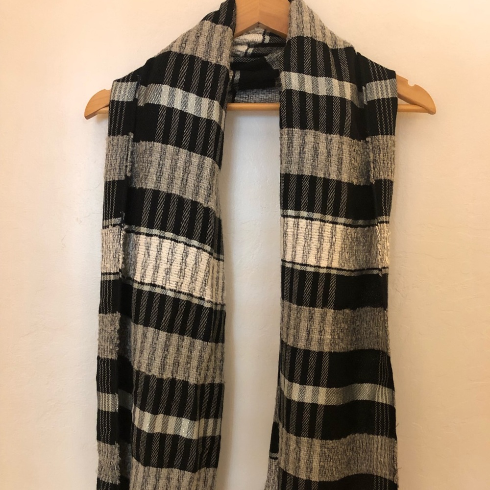 LOFT scarf black white light blue plaid